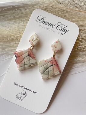 Floral Pink and Cream Drop Earrings